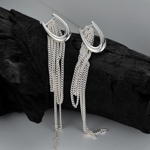 S925 Sterling Silver Long Tassel Earrings For Women Minimalist Geometric U-Shaped Dangle Earrings Elegant Trendy Jewelry Gift