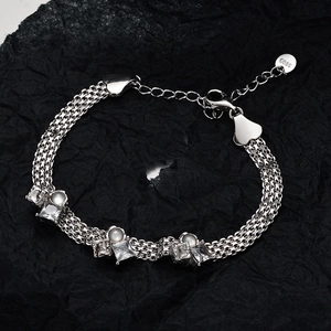 Luxury S925 Sterling Silver Square White Agate Zirconia Bracelet For Women Handmade Braided Mesh Chain White Gold Jewelry