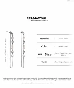 Detailed specs for long S925 silver tassel earrings with pearls and zircons