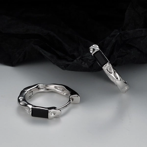 925 Sterling Silver Huggie Hoop Earrings For Women Irregular Lava Texture Minimalist Rectangle Rhinestone Inlaid Fashion Jewelry Gift