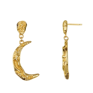 Pendientes colgantes de media luna dorada con textura y pernos de plata S925 mujer