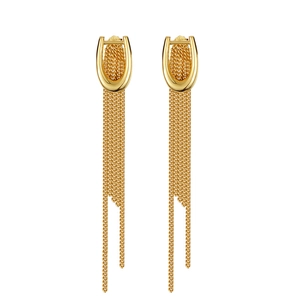 Elegant gold S925 sterling silver long tassel earrings with U-shaped geometric design
