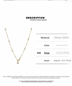 Macro view of S925 sterling silver long necklace with baroque pearls and zircon pendant