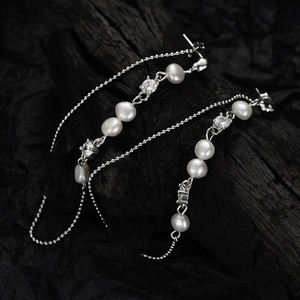 Long Tassel Artificial Baroque Pearl Earrings With Zircon 925 Sterling Silver Earring Post For Women Elegant Jewelry Accessory