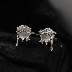 Korean Style Planet Saturn Lava Stud Earrings For Women With 925 Sterling Silver Earring Post Rhinestone Artificial Pearl Jewelry