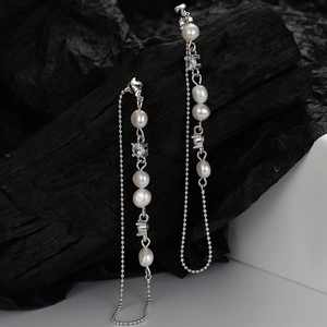 Elegant S925 sterling silver tassel earrings with baroque pearls and zircon stones