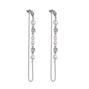 Elegant S925 sterling silver long tassel earrings with baroque pearls and zircon stones