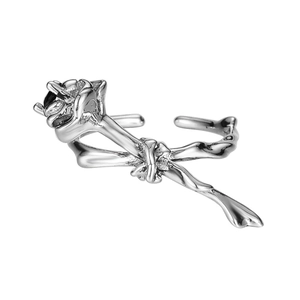 Artistic S925 sterling silver rose ring with adjustable open band and gothic floral design