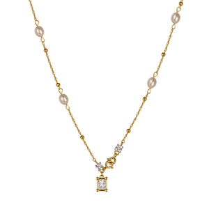 Luxury S925 sterling silver baroque pearl necklace with twisted chain and zircon accents