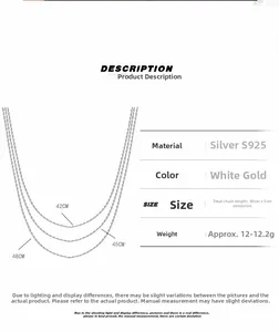 Détail du collier en argent S925 montrant la longueur de 48cm et l'extension de 5cm
