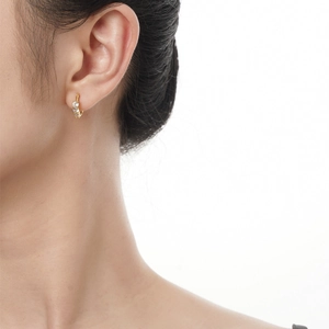 Minimalist S925 sterling silver gold hoop earrings with three small sparkling zircons