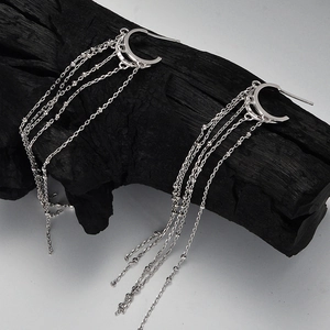 S925 Sterling Silver Long Tassel Drop Earrings For Women Minimalist Geometric Bead Chain Dangle Stud Earrings Jewelry Gift
