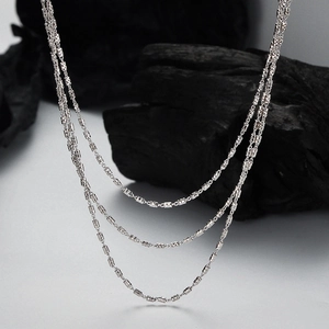 Collier Multicouche en Argent Sterling S925 Ras du Cou Superposé à la Mode pour Femme Chaîne Géométrique Plaquée Or Blanc Bijoux