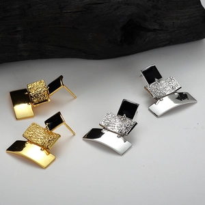 Boucles d'oreilles géométriques triple couche en argent fin S925 doré et argenté