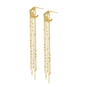 Elegant gold long tassel dangle earrings with delicate beaded chains and S925 silver studs