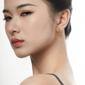 S925 sterling silver geometric double-layered hollow hexagon hoop earrings in gold
