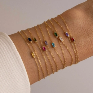 Stainless Steel Birthstone Bracelet For Women Square Zirconia Charm Bracelet 12 Months Personalized Fashion Jewelry Birthday Gift