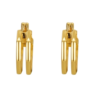 S925 sterling silver geometric double-layer gold hoop earrings with U-shaped hollow design