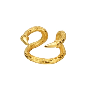 S925 sterling zilveren gouden ring met taktextuur en scherpe fang-punten