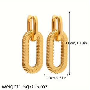 Detailed view of gold plated chain link earrings with size and weight dimensions