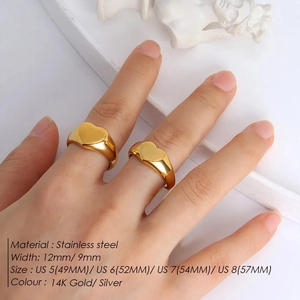Gold stainless steel heart ring for women available in 12mm and 9mm widths