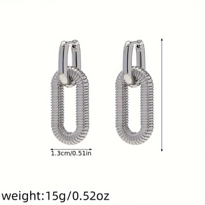 Detail view of silver chain link earrings with dimensions 1.3cm and weight 15g specified