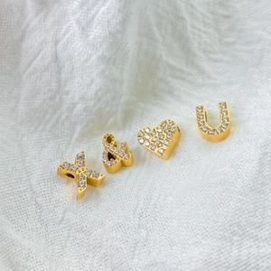 Gold-plated rhinestone alphabet charms X, &, U and heart for DIY jewelry making