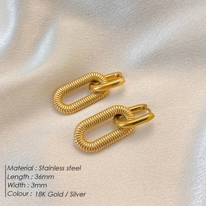 36mm gold plated stainless steel double link earrings with textured and smooth finish