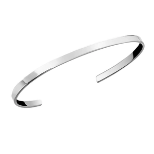 Minimalist silver-tone polished stainless steel open cuff bracelet for men and women