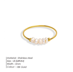 Minimalist 18K gold plated stainless steel ring with five natural freshwater pearls
