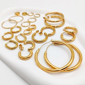 14K Gold Plated Stainless Steel Hoop Earrings For Women Minimalist Chunky Round Geometric Earrings Hypoallergenic Jewelry