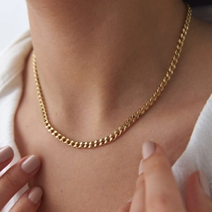 Collier Chaîne Cubaine en Acier Inoxydable Minimaliste pour Homme Femme Classique Plaqué Or 14k Bijoux de Mode