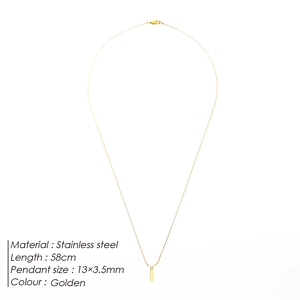 Collier minimaliste en acier inoxydable doré avec un pendentif barre rectangulaire