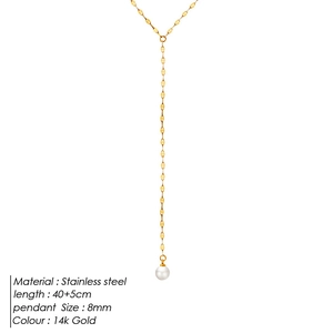 Minimalist Y-shaped necklace in 14k gold-plated stainless steel with 8mm white pearl pendant