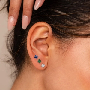 Edelstahl Vierblättriges Kleeblatt Geburtsstein Ohrstecker Bunte Strass Blumen Ohrringe Für Damen Schmuck Geschenk XE49537