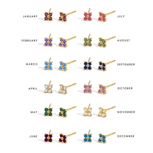 Vergoldete Edelstahl-Blumenstecker-Ohrringe mit Zirkonia-Steinen in 12 Geburtssteinfarben