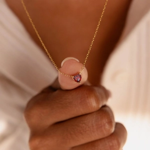 Collier Pendentif Cœur en Acier Inoxydable et Zirconia pour Femmes Pierre de Naissance 12 Mois Signe du Zodiaque Chaîne Plaquée Or 14K