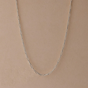 Polished silver paperclip chain necklace with minimalist geometric link design