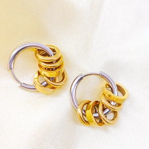 Modern Stainless Steel Two Tone Hoop Earrings For Women Gold Silver Polished Geometric Round Dangle Earrings Fashion Jewelry