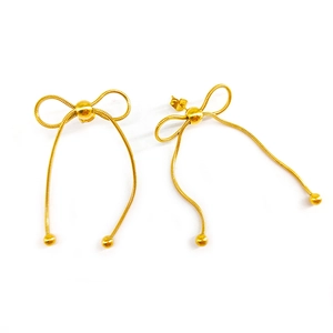 Elegant gold-colored bow tassel earrings in stainless steel with long snake chain tassels
