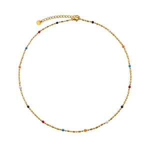 Colorful beaded gold chain necklace with adjustable clasp shown on a white background