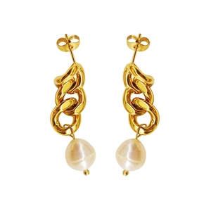 Boucles d'oreilles pendantes à maillons dorés et perles baroques pour femmes