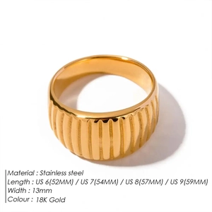 French vintage style stainless steel croissant ring with 18K gold plating and 13mm width