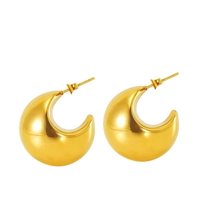 Classic 18K gold plated stainless steel C-shaped chunky hoop earrings with mirror finish