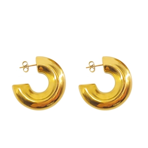 Polished 18K gold-plated stainless steel chunky C-shaped hoop earrings with butterfly back