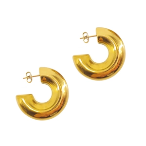 Polished 18K gold-plated C-shaped chunky hoop earrings in minimalist stainless steel design