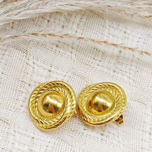Vintage 18K gold-plated stainless steel teardrop stud earrings with textured twist borders