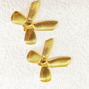 18k gold plated stainless steel bow earrings with vintage textured metal finish