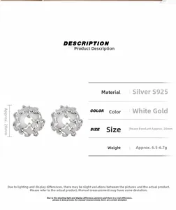 Detail view of S925 silver Pingan buckle earrings with 20mm specifications and dimensions