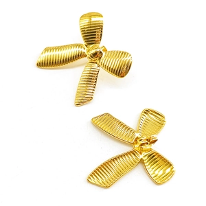 Elegant 18k gold plated bow stud earrings with textured stripe detail for women